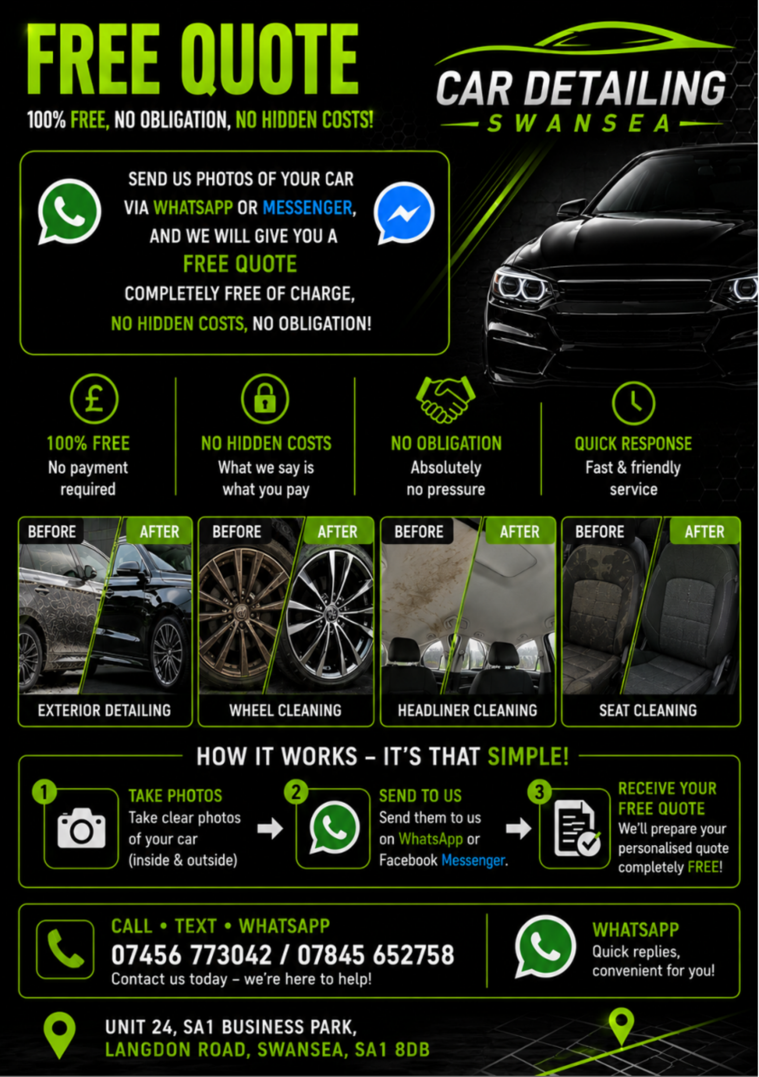 Approved Car Detailing Swansea services and prices, page 2 of 2. Open to zoom.